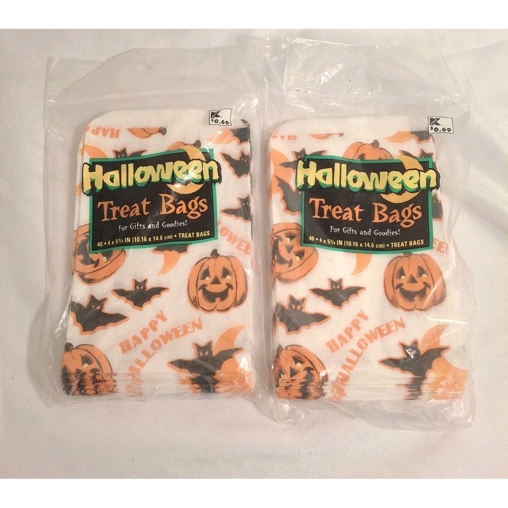 Vintage Kmart Halloween Paper Trick Or Treat Goodie Bags Jack O Lantern Bat Lot